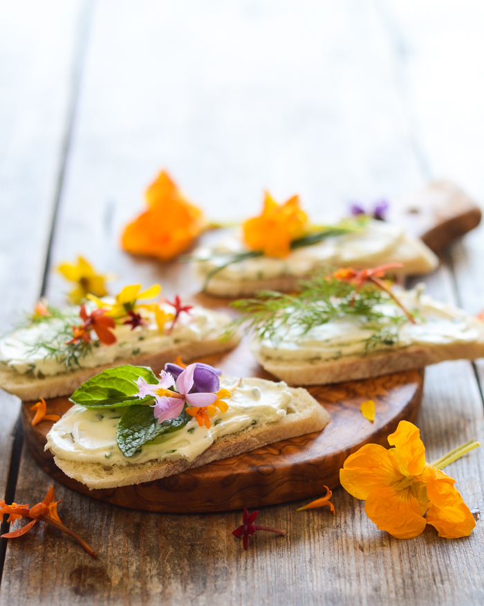 Cream Cheese and Chive Sandwiches with Edible Flowers
